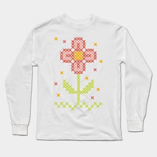 Crosstitch meadow wild flore flower Long Sleeve T-Shirt